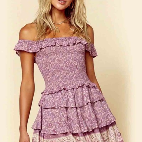 Boho Chic Gypsy Floral Print Off Shoulder dress - Picture 6 of 8